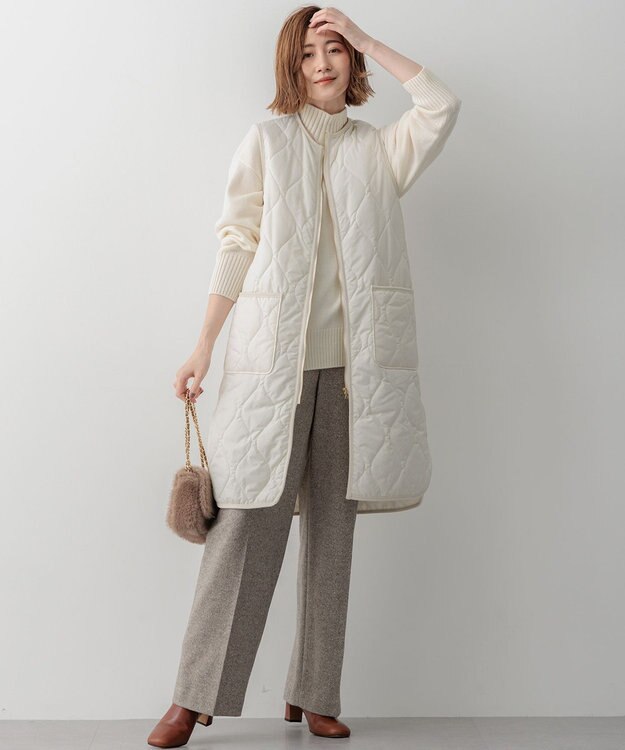 23区 シルクネップヘリンボーン ワイドパンツ ブラウン系