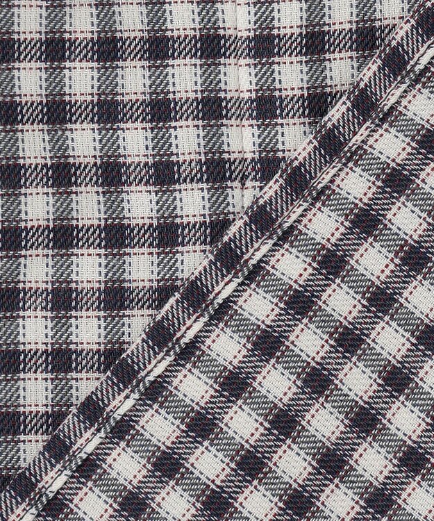 J.PRESS LADIES S 【洗える】ポリエステルヴィスコースブロックチェック フリルネック ブラウス チャコール×ピンク系