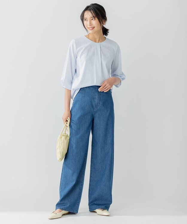 23区 【WEB限定/洗える】23区DENIM ライトダンガリー ワイドパンツ インディゴ