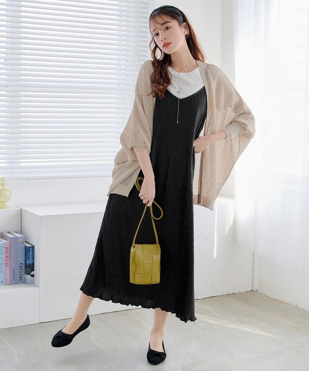 Tiaclasse 【新色追加】メッシュ編みニットドルマンカーディガン ライトベージュ