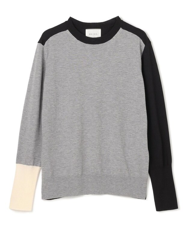 BEIGE， 【洗える】BURNET / カラーミックスクルーネックトップス Grey×Black×Ecru