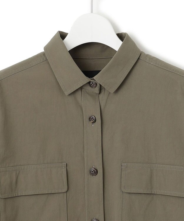 23区 L 【洗える】ミリタリーコットンギャバ シャツ カーキ系