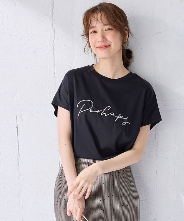 ANY 【汗ジミ防止加工】シルケットスムースフレンチスリーブ刺繍ロゴTシャツ ブラック