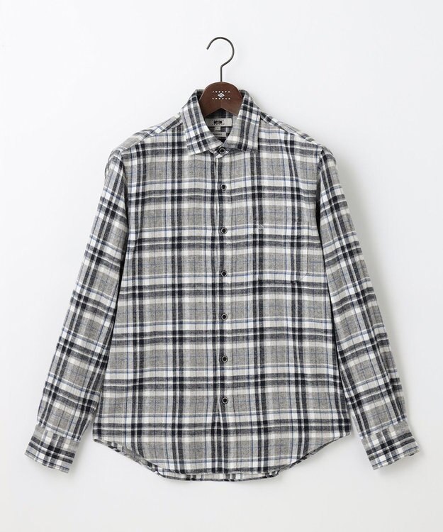 JOSEPH ABBOUD 【柔らかな肌触り/暖かい】 ラフィーコットンフランネルシャツ ライトグレー系4