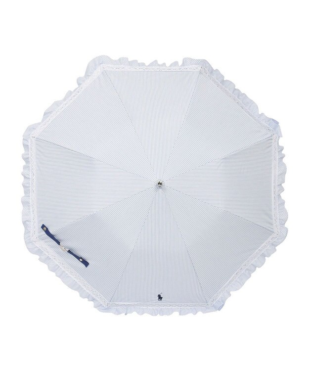 MOONBAT 【遮光/晴雨兼用日傘】POLO RALPH LAUREN(ポロ ラルフローレン) ストライプフリル 折りたたみ傘 楽折 遮熱 UV スカイブルー