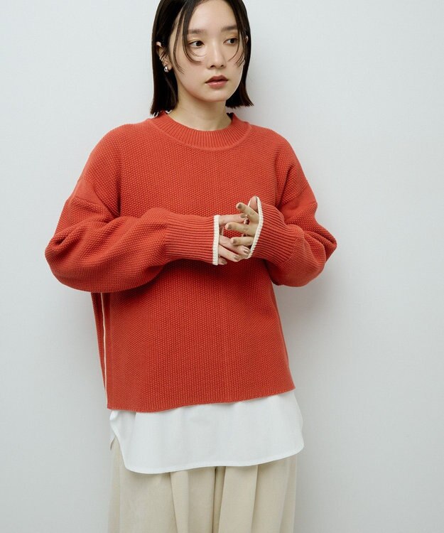 Green Parks かのこ編モックネックニットプルオーバー Orange