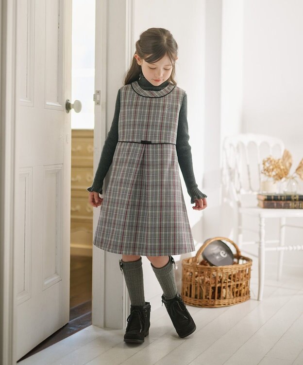 組曲 KIDS 【150-160㎝】フラワードット リブニット チャコールグレー