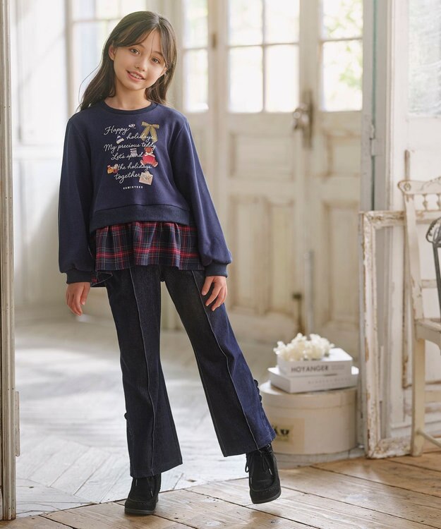 組曲 KIDS 【110-140㎝】フレア デニムパンツ ネイビー