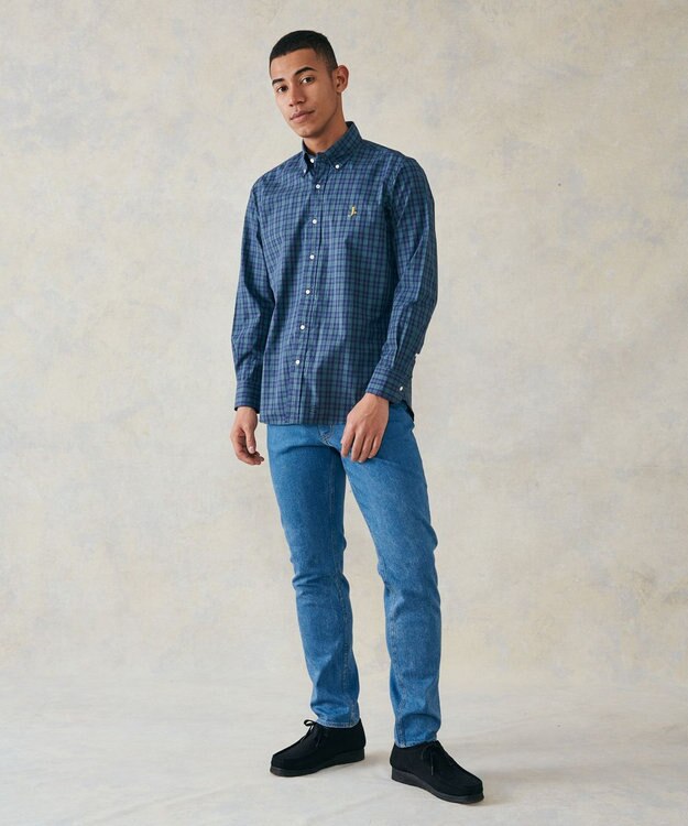 J.PRESS MEN 【WEB限定】ポプリンチェック J刺繍 シャツ/B.D グリーン系3