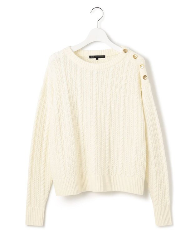 23区 【洗える】ウールコード 肩ボタンケーブル柄 ニット アイボリー系