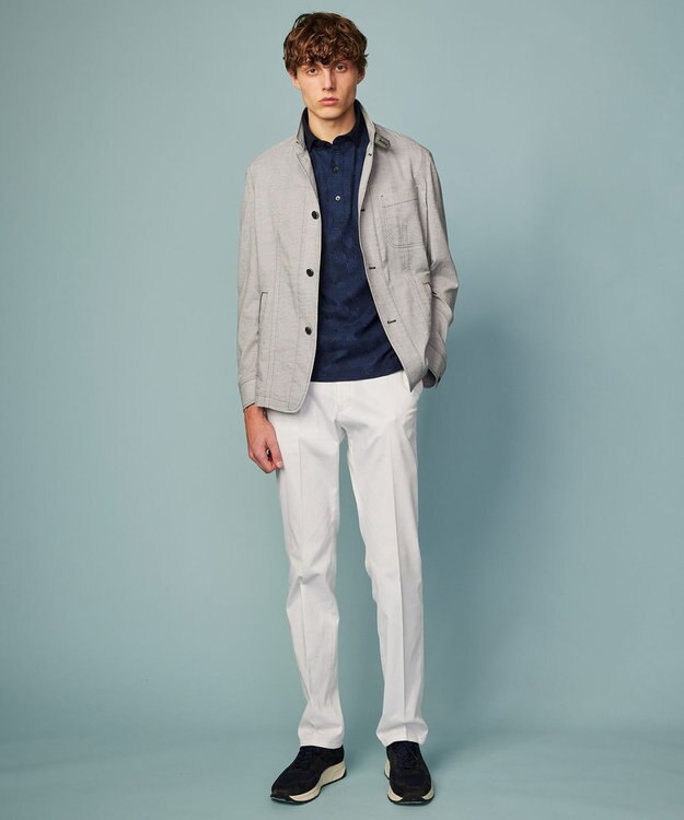 JOSEPH ABBOUD 【吸水速乾】リーフ柄ジャガード 半袖 ポロシャツ ネイビー系