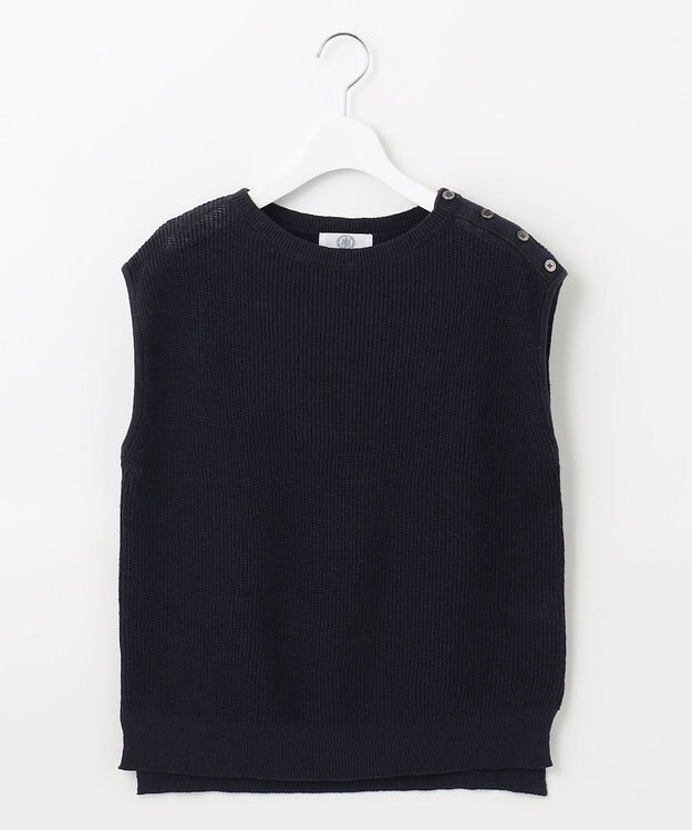 J.PRESS LADIES L 【洗える】 リネンコットン ニットベスト ネイビー系