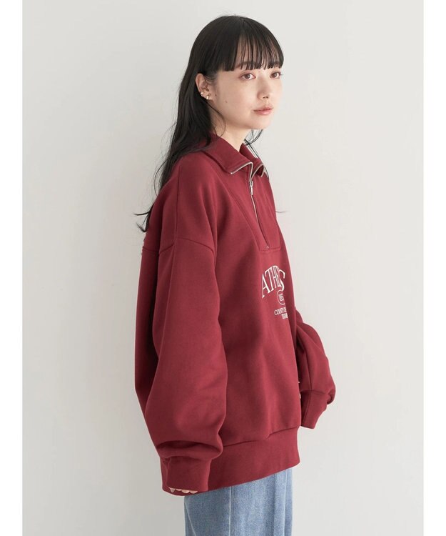earth music&ecology ハーフジップロゴチュニック Burgundy