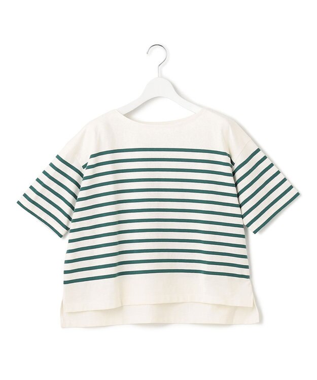 23区 BUGIS ハーフスリーブ ボーダー Tシャツ グリーンボーダー