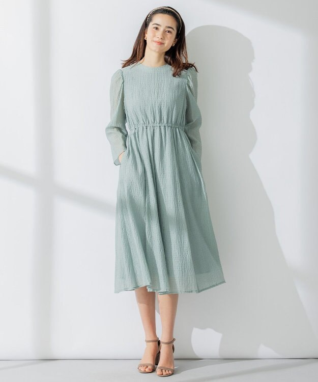 組曲 シャーリングライクシフォン ワンピース グリーン系