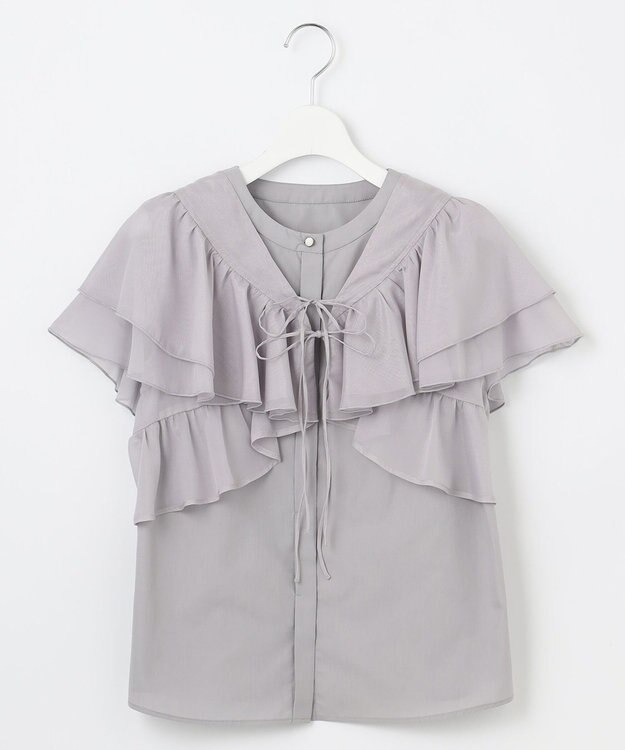 Feroux 【2WAY】フリルコンビ ブラウス ライトグレー系