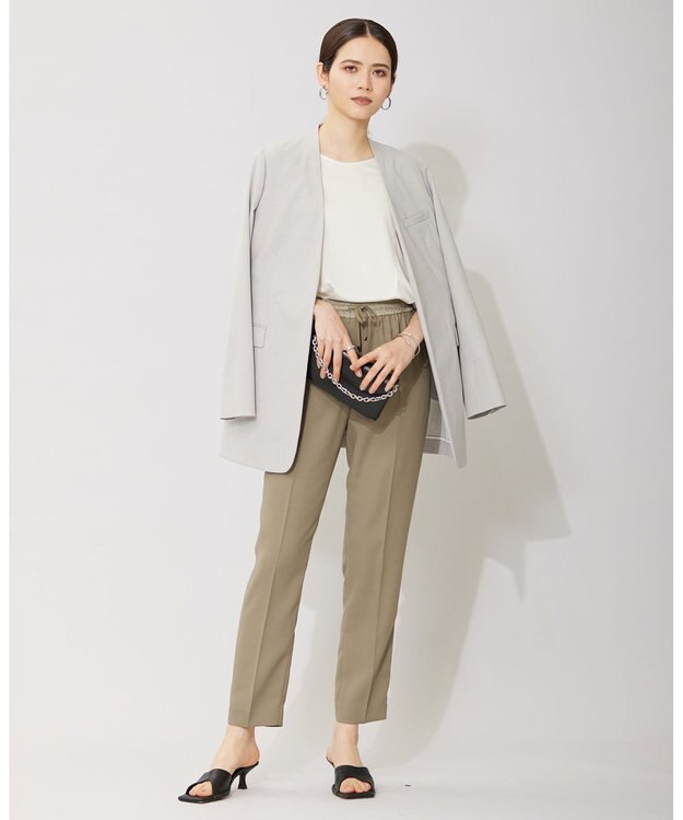 ICB 【洗える】トリアセサテンスムース 5分袖プルオーバー オフホワイト系