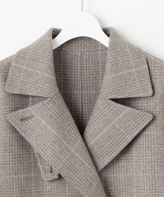 自由区 L 【17号サイズまで展開・カタログ掲載】ウールリバーチェック柄ダブルブレスト コート モカチェック