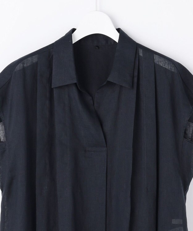 自由区 L 【17号サイズまで展開・WEB限定カラーあり】シアーラミーローンスキッパーシャツ ワンピース ネイビー