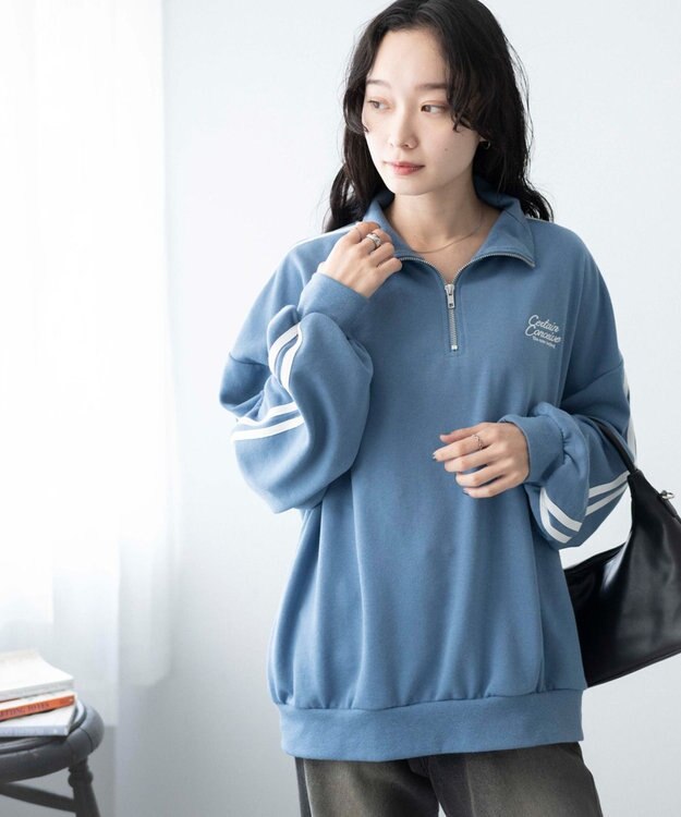 WEGO ラインハーフジップBIGスウェット サックス