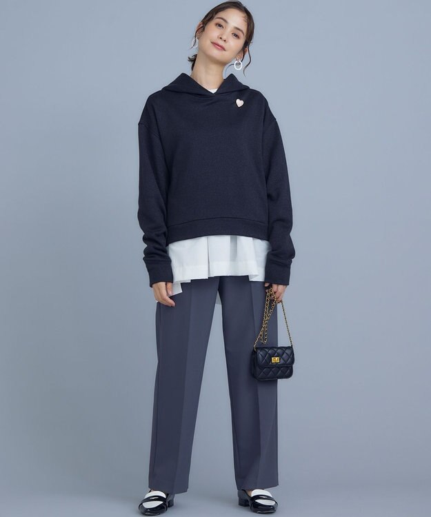 組曲 S 【WEB限定】ベーシックダブルクロス ワイドストレートパンツ チャコールグレー系