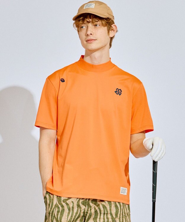 PW CIRCULUS 【吸水速乾 / ストレッチ】【MEN】ストレッチメッシュカノコ ベンチレーションモックT ゴルフ オレンジ系