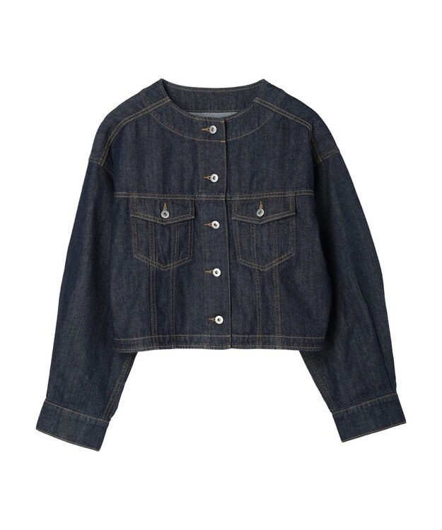 earth music&ecology ノーカラーツイルブルゾン Indigo