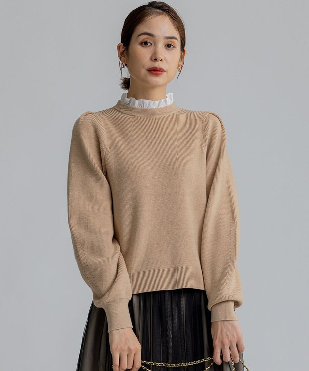 組曲 L 【WEB限定】襟付き片畔ニットプルオーバー ベージュ系