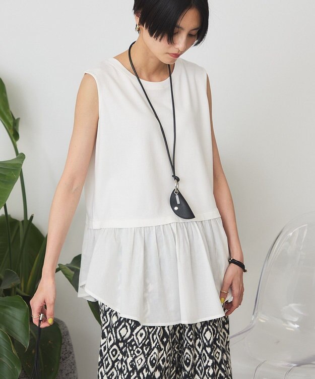 AMERICAN HOLIC 異素材裾フレアノースリーブプルオーバー Off White