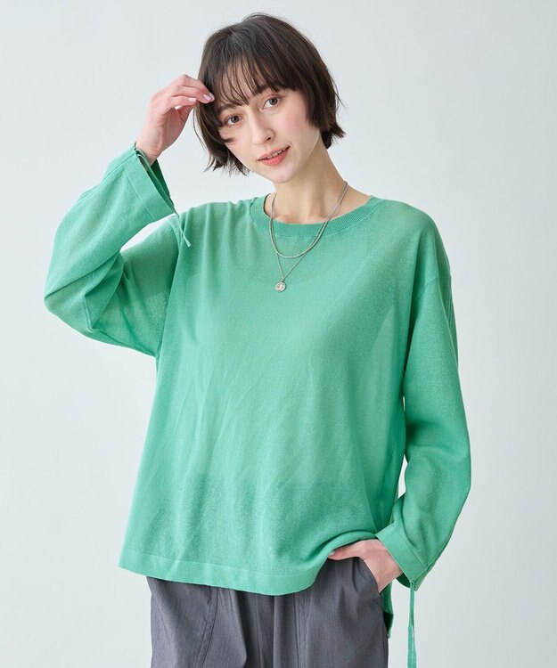 ANY シアーシャーリングスリーブニット グリーン