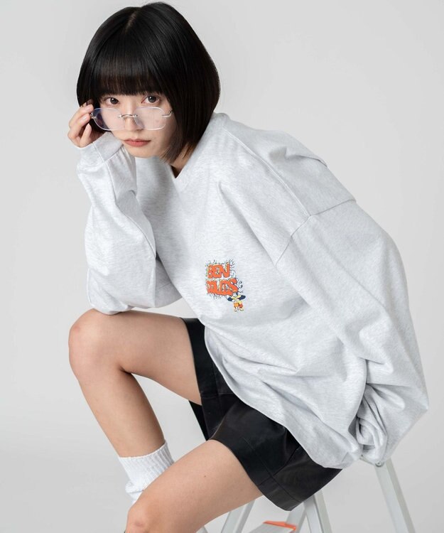 WEGO 【ユニセックス着用ITEM】別注BENDAVISグラフィックT（LS） アッシュグレー