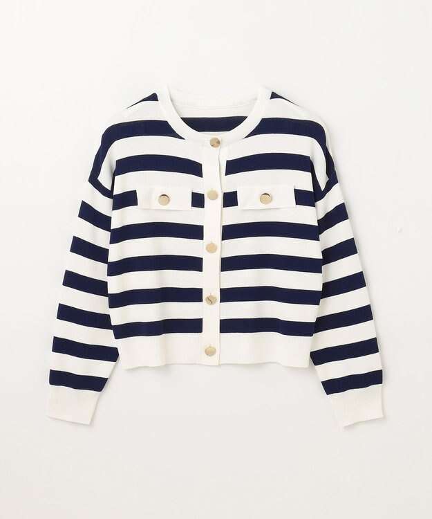 GRACE CONTINENTAL ニットボーダーカーディガン ネイビー