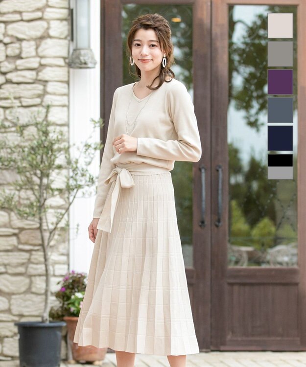 Tiaclasse L 【洗える】1枚で着映えするチェック柄編みニットワンピース エクリュ