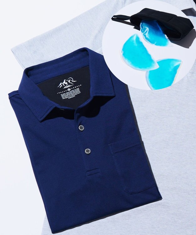 JOSEPH ABBOUD MOUNTAIN 暑さに徹底抗戦【首元に冷感ジェル】フリーズパックポロ 無地タイプ ネイビー系