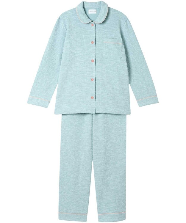 une nana cool 【綿混】カジュアルスラブツィード 長袖開襟パジャマ サックスブルー