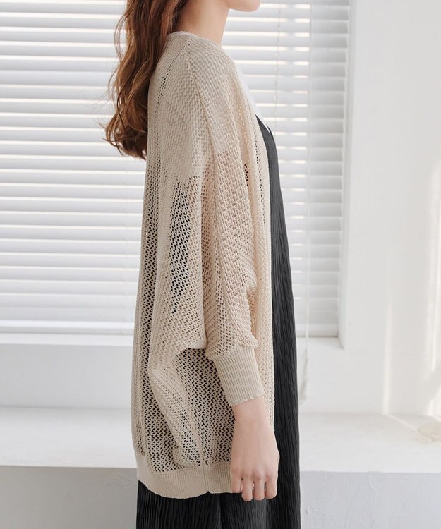 Tiaclasse 【新色追加】メッシュ編みニットドルマンカーディガン ライトベージュ