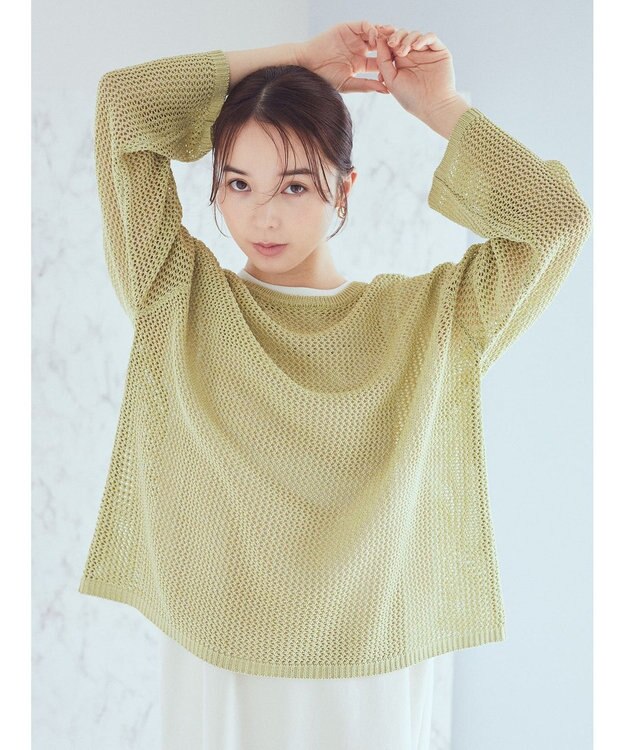 earth music&ecology ラメメッシュプルオーバー Lime Green
