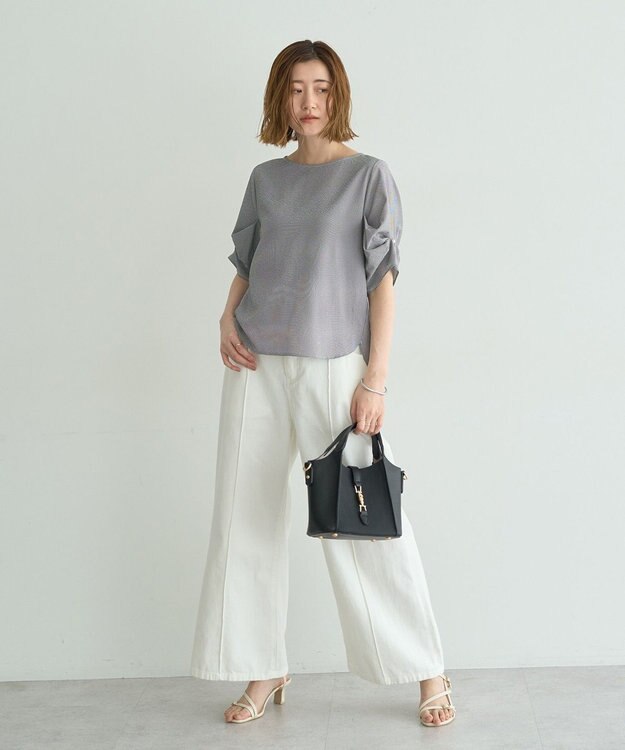 YECCA VECCA パールタックスリーブブラウス Check