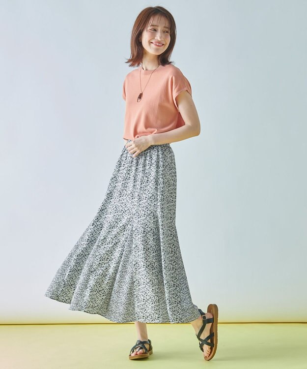 ANY 【洗濯機可能/ウエストゴム】プリントマーメイドスカート モノトーンフラワー