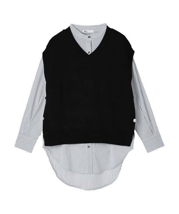 CRAFT STANDARD BOUTIQUE 【洗える】ニットベスト+バンドカラーシャツ-SET Black