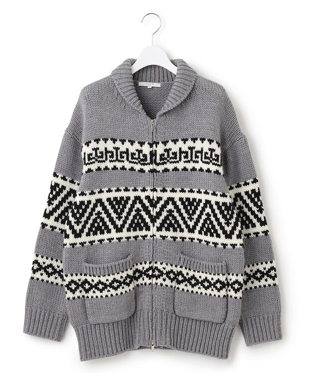 23区 【SLOW】カウチンジャガード ジップ カーディガン ライトグレー系