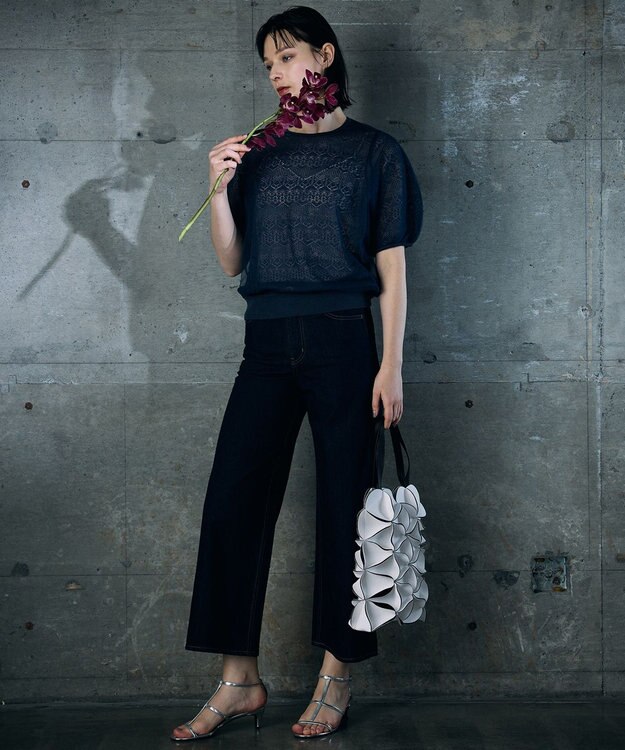 自由区 【カトリエムブーケ】Un pull en dentelle シアーニットプルオーバー ネイビー