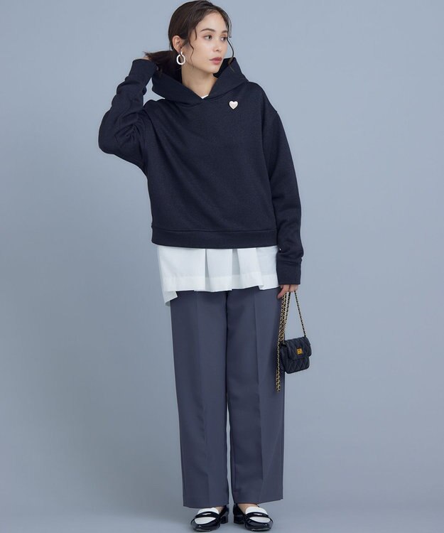 組曲 S 【WEB限定】ベーシックダブルクロス ワイドストレートパンツ チャコールグレー系