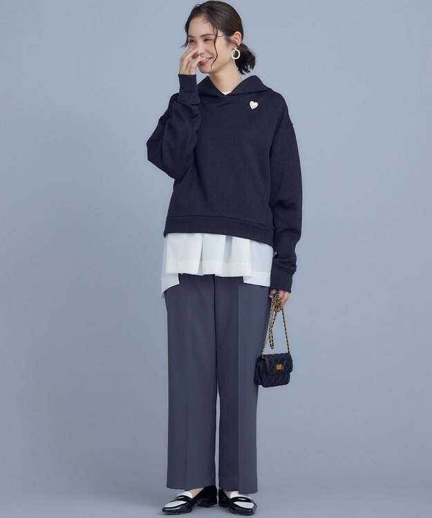 組曲 【WEB限定】ベーシックダブルクロス ワイドストレートパンツ チャコールグレー系