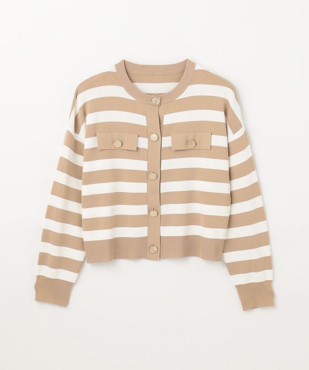 GRACE CONTINENTAL ニットボーダーカーディガン ベージュ