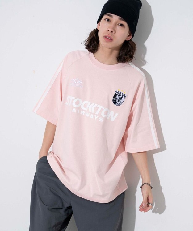 WEGO 【ユニセックス着用ITEM/手洗い可/MLサイズ】ラインゲームロゴT ピンク