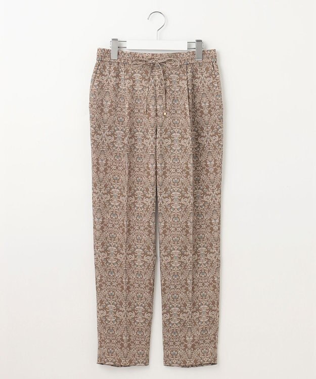 自由区 L 【洗える】ダマスクフローラルプリントテーパード パンツ モカ