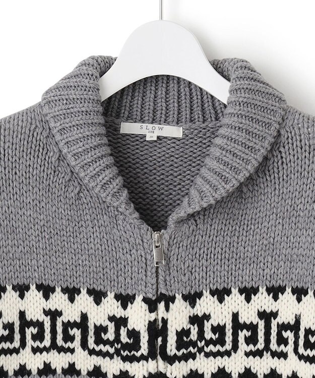 23区 【SLOW】カウチンジャガード ジップ カーディガン ライトグレー系