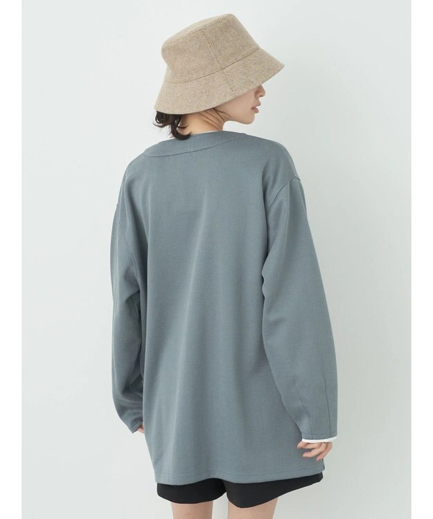 earth music&ecology ヘリンボーン調Ｖネックカーディガン Blue Gray