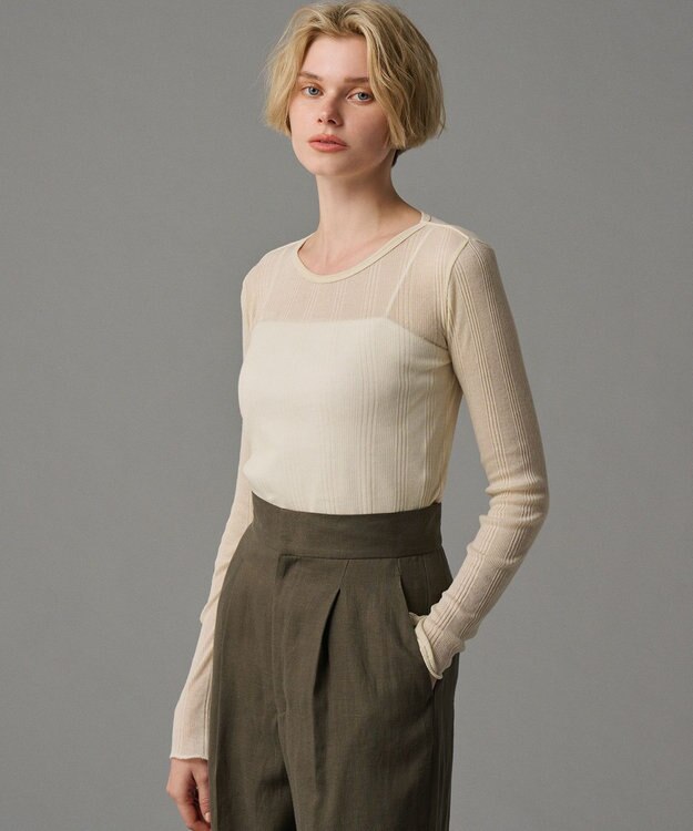 uncrave 【手洗い可】シアー ランダムリブ カットソー（uncrave STANDARD） エクリュ